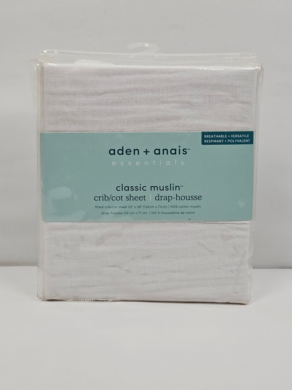 aden + anais Classic Muslin Crib Sheet White Breathable Cotton